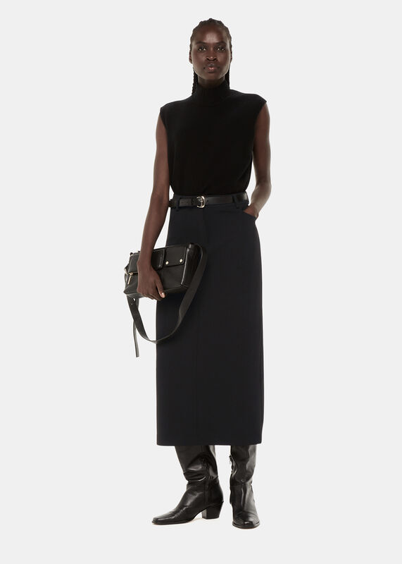 Black Abigail Tailored Midi Skirt